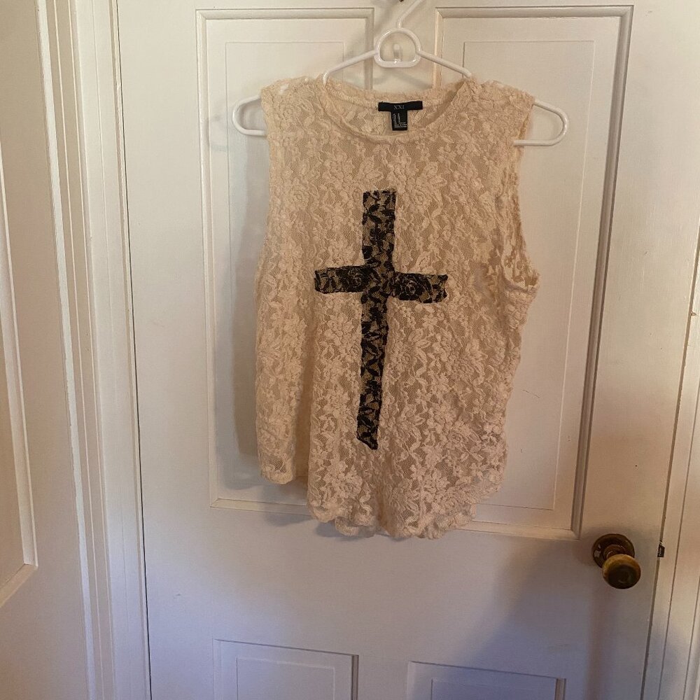 Lace Forever 21 Crucifix Tank